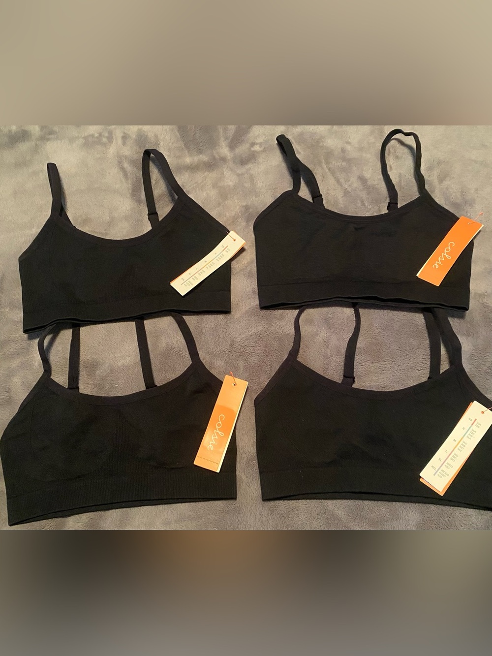 Colsie Seamless Bralette Bundle of 4 Black Adjustable Strap Wireless Bras XS